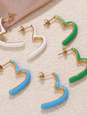New Drip Glazed Elegant Earrings Women's Advanced Earrings Simple Heart-Shaped Earrings