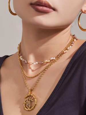 Stainless Steel Lucky Bamboo Diamond Pendant Double-Layer Bracelet Clavicle Chain PVD Gold Plated Color Retaining New Chinese Jewelry