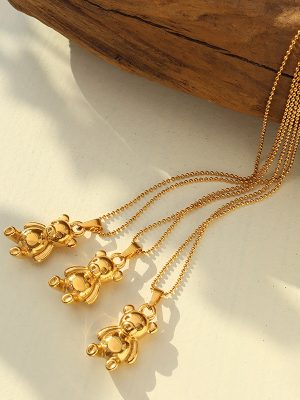 Light Luxury Bear Necklace Stainless Steel 18K Gold Plating Necklace Jewelry Long Accessories Summer
