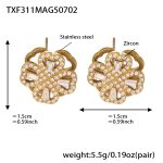 color: TXF311-Gold 5A Zircon Rotating Flower Earrings