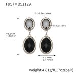 color: F957-Black Faceted Stone Steel Color Earrings