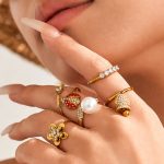 Flower Geometric Inlaid Zircon Stainless Steel Plated 18K Gold Ring Combination Bracelet