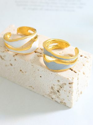 Personalized Design Elegant Bracelet Exquisite and Versatile Blue and White Dripping Oil Irregular Open Ring