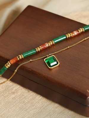 New Retro Affordable Luxury Personalized Advanced Natural Stone Handmade Beaded Double-Layer Necklace Ornament Women
