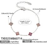 color: TXE025-Pink Color Zircon Steel Color Bracelet -17+5cm