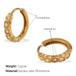 color: EH1118WEG White Rhinestone Gold Hoop Earrings