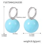 color: F1675-Steel Color Light Blue Enamel Earrings