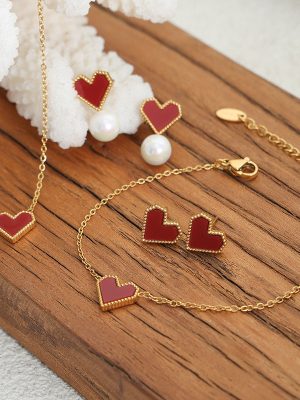 French Light Extravagant Love Heart Natural Shell Elegant Exquisite Stainless Steel 18K Gold Plating Women's Jewelry Set Decorations