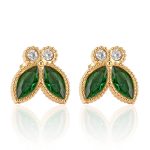 color: 1 Pair Green Rhinestone Stud Earrings Gold