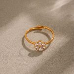 Super Flash 5A Zircon Water Drops Small Flower Fine Circle Ring Exquisite Small Stainless Steel Switchable Index Finger Ring Female