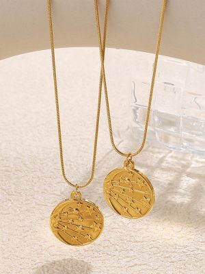 French Romantic Personality round Pendant Necklace Stainless Steel 18K Gold Plating All-Matching Simple Style Ornament