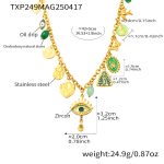 color: TXP249-Gold Multi-charm Enamel Green Zircon Necklace -42+5cm