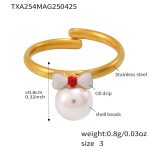 color: TXA254-Gold Bow Shell Pearl Ring -Size 3
