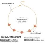 color: TXP612-Rose Red Cracked Ice Stone Flower Gold Necklace -39+5cm