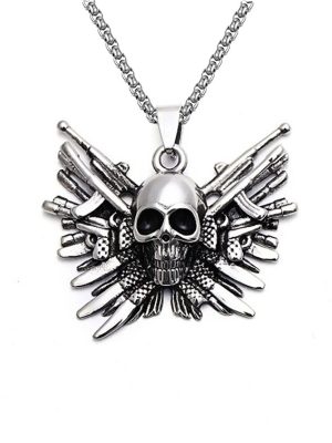 Domineering Machine Gun Skull Necklace Stainless Steel Personalized Punk Men's Pendant Ghost Head