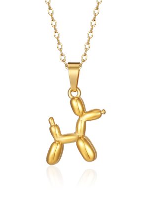 Korean Style Elegant Non-Fading Stainless Steel Necklace Female Ins Design Puppy Pattern Pendant Clavicle Chain