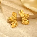 Metal Stud Earrings Stainless Steel Flower Irregular Pleated Glossy Earrings Female Versatile Geometric Design Ornament