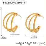 color: F1021-Gold Three Layer Square Wire Geometric Earrings
