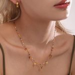 Colorful Zircon Stainless Steel Necklace Heart Clavicle Chain Non-Fading Jewelry Set