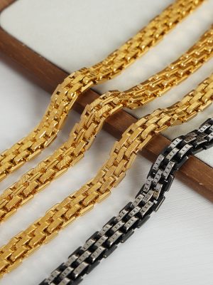 New Cold Simple Personality Design Stainless Steel Gold-Plated Twill Strap Bracelet Ornament Men