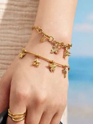 Summer Series Butterfly Ball Pendant Necklace Bracelet Stainless Steel 18K Gold Plating Female Accessories Set