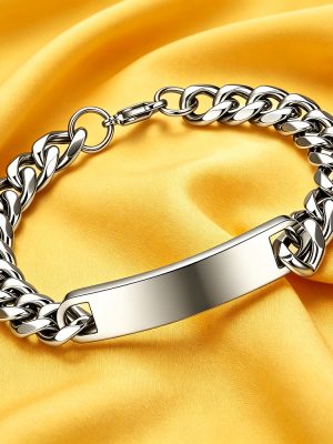 Men's Stainless Steel Mixed Chain Bracelet Blank Glossy Curved Cuban Bracelet