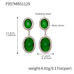 color: F957-Green Color Faceted Stone Steel Color Earrings