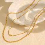 Exquisite Stainless Steel Double-Layer Necklace 18K Gold-Plated Advanced Simple Clavicle Chain for Women