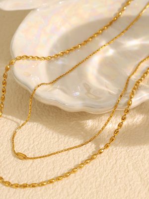Exquisite Stainless Steel Double-Layer Necklace 18K Gold-Plated Advanced Simple Clavicle Chain for Women
