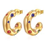 color: Gold C Shape Multicolor Rhinestone Earrings MS-059
