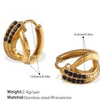 color: EH1153BKG Black Rhinestone Small Hoop Earrings