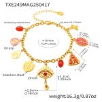 color: TXE249-Gold Multi-charm Enamel Red Zircon Bracelet -16+5cm