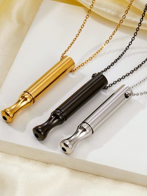 Yoga Meditation Whistle Necklace Stainless Steel Adjustable Breathing Samma-sati Decompression Cylinder Ornament