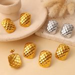Light Luxury Ins Diamond Plaid Stainless Steel Studs 18K Gold Plated Premium Design Earrings