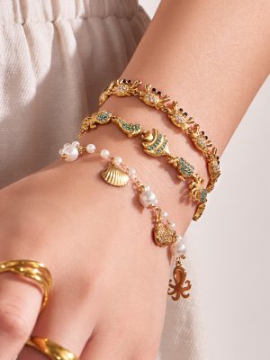 Ocean Imitation Pearl Bracelet Stainless Steel Vacation Light Luxury Ornament Women