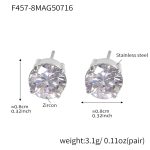 color: F457-Steel Color Zircon Stud Earrings -8mm