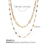 color: XL422CRG Natural Stone Double Layer Gold Necklace