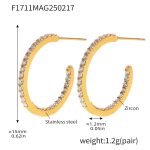 color: F1711-B Style -Gold Inner & Outer White Zircon Earrings -15mm