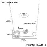 color: P1306-Steel Color Heart Paperclip Zircon Necklace 43+5cm