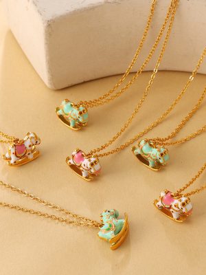 2026 New Cartoon Macaron Color Cute Rocking Horse Pendant Necklace Non-Fading Clavicle Chain