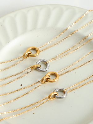 Commuter Elegant and Personalized Double-Ring Buckle Double-Layer Chain Twin All-Match Stainless Steel Gold-Plated Necklace Ornament Female
