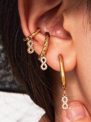 Exquisite 5A Zircon Stainless Steel Ear Clip Plated 18K Real Gold Heart Earrings Earrings