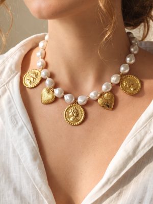 Cold Love Plastic Bead Necklace Stainless Steel Gold-Plated Advanced Beach Holiday Accessories Clavicle Chain