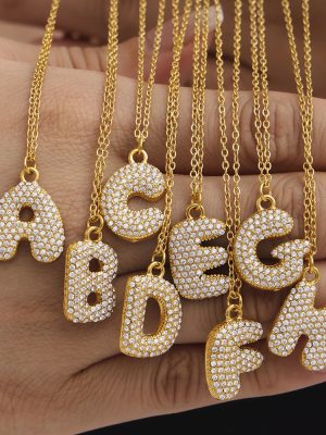 5A Zircon Flashing 26 English Letters Necklace Personalized Hip Hop Stainless Steel 18K Real Gold Ornament