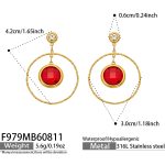 color: F979-Red Color Glass Stone Gold Earrings