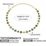 color: TXP599-Green Zircon Gold Necklace 32+12cm