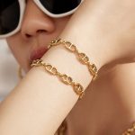 High-Grade Light Luxury Stainless Steel Plated 18K Gold Japanese Word Chain Necklace Bracelet Women's Accessories Jewellery Set