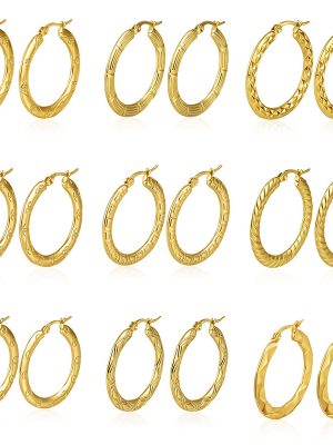 round Stainless Steel Earrings Women's Embossed All-Match Earrings 18K Earrings