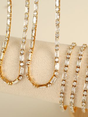 New Jewelry Set Zircon Necklace Stainless Steel Bracelet Advanced Full Diamond Female