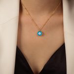 color: P1892-Blue Colored Glaze Gold Necklace -39+5cm